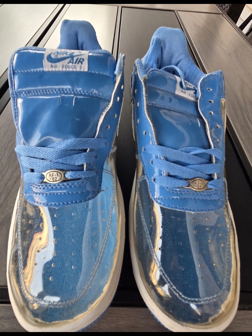 Nike Air Force 1 '07 Blue Patent Leather Clear Toe 306353-140 US 12 Deadstock